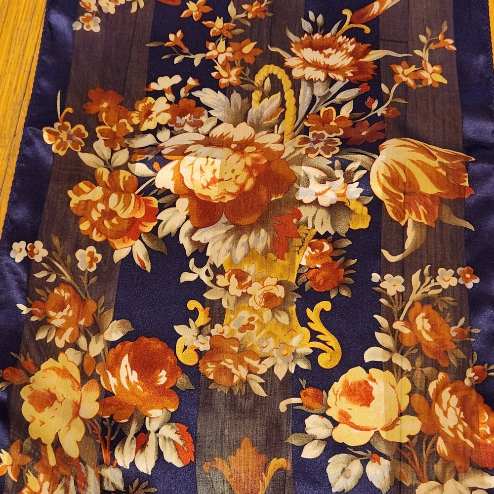 Lauren Ralph Lauren 100% Silk Floral Baroque Oblong Scarf, 11" x 52" - Picture 7 of 9